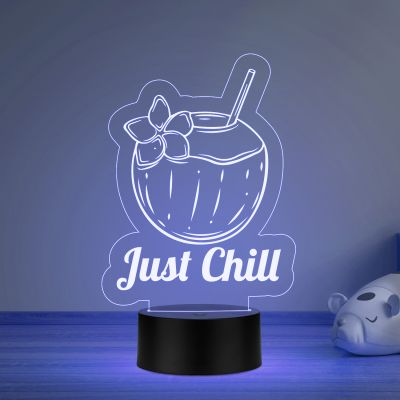 3D Illusion Just Chill Coconut Led Night Lamp Multicolored Light Home Decor